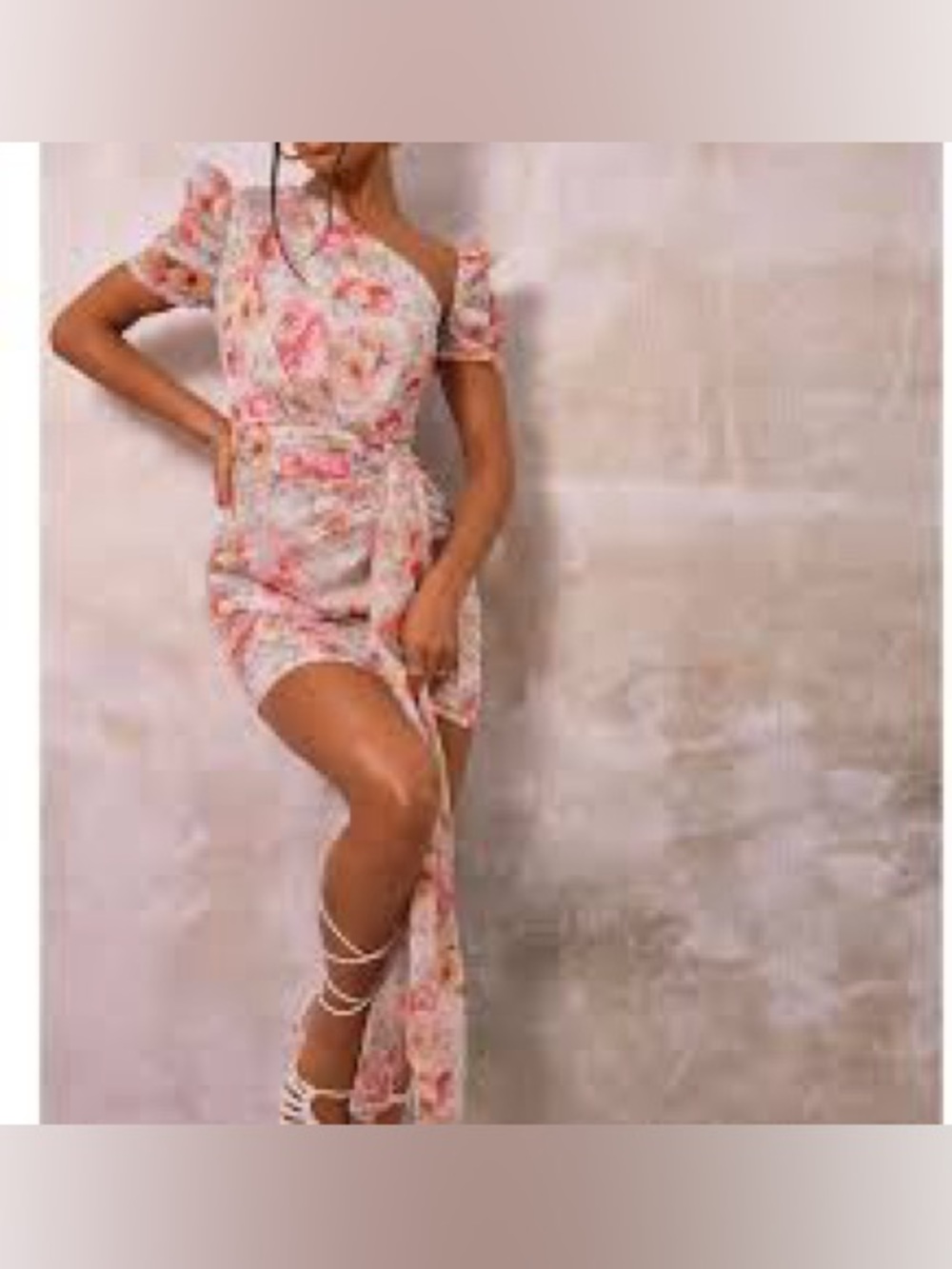 Pretty little thing NWT plus 18 Pink Cream Floral Wrap puff sleeved Tie dress